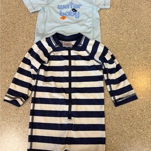 Hanna Andersson Navy and White Striped Rashguard Set and the shirt is f Gymboree
